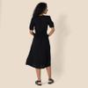 Amazon Essentials Women's Fit and Flare Half-Sleeve Waisted Midi A-Line Dress with Pockets, Black, X-Small view 3