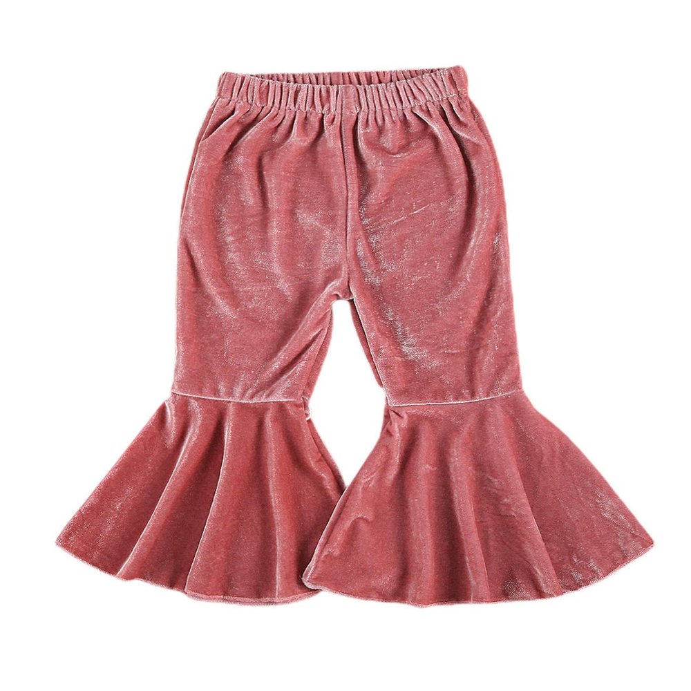 Qiylii Kids Baby Girl Velvet Bell-Bottoms Pants Fall Ruffle Flare Pant Trousers Leggings Toddler Clothes (Rose Pink, 3-4T)