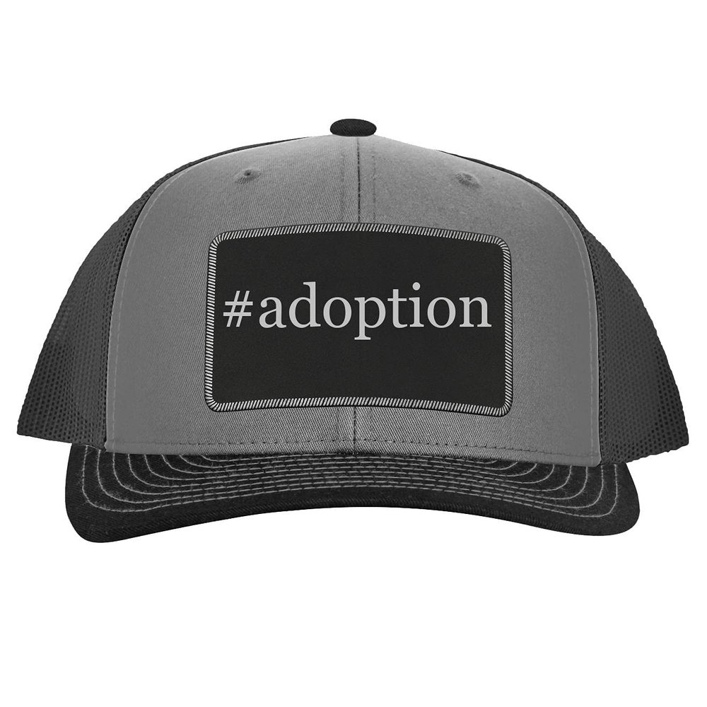 #Adoption - Leather Hashtag Black Patch Engraved Trucker Hat, Grey-Steel, One Size