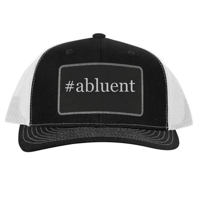 #Abluent - Leather Hashtag Black Patch Engraved Trucker Hat, Black-White, One Size