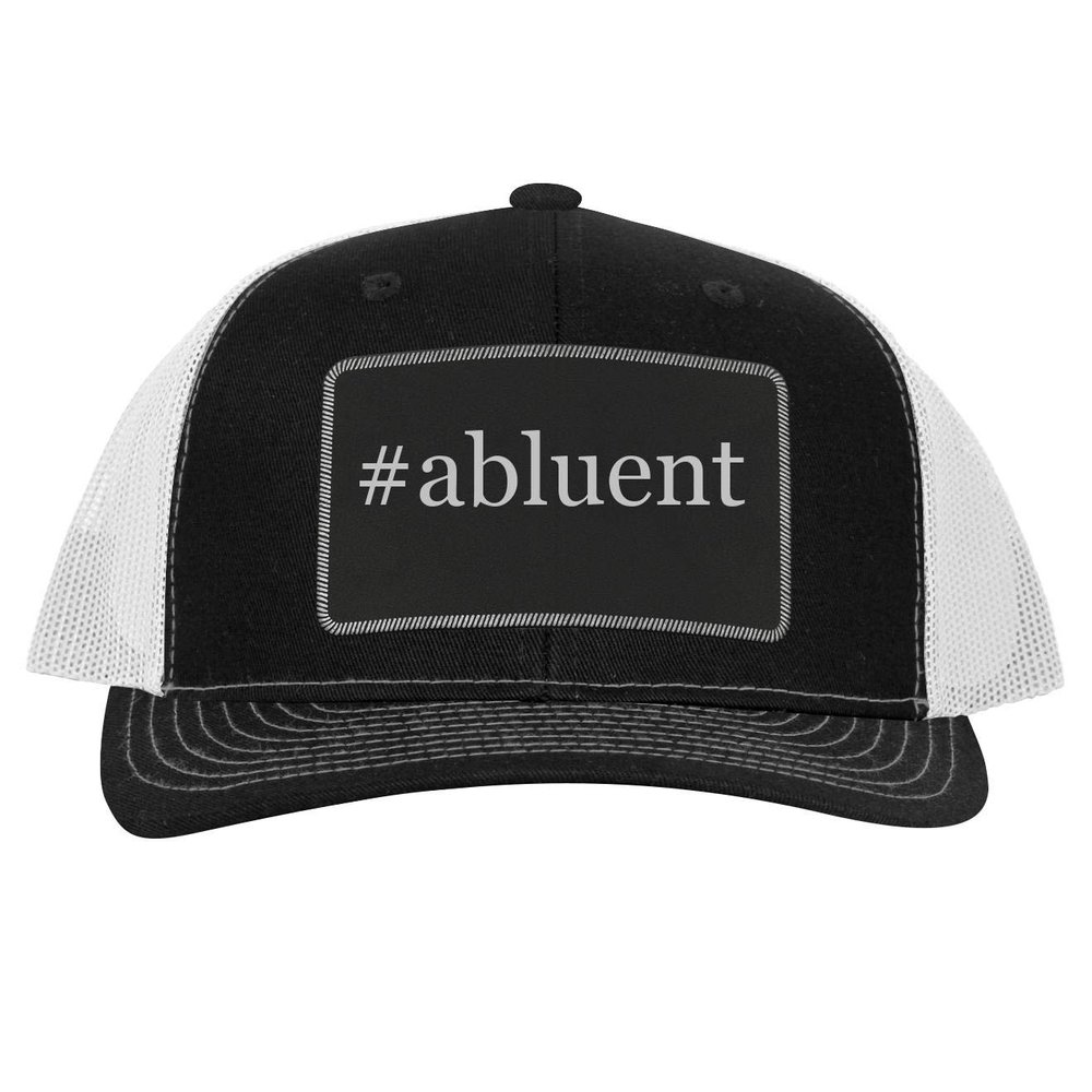 #Abluent - Leather Hashtag Black Patch Engraved Trucker Hat, Black-White, One Size