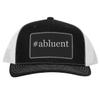 #Abluent - Leather Hashtag Black Patch Engraved Trucker Hat, Black-White, One Size view 1