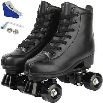 Jessie Leather Roller Skates - Women's & Men's Adjustable Four-Wheel Premium Roller Skates - Black Wheels, Size 7.5