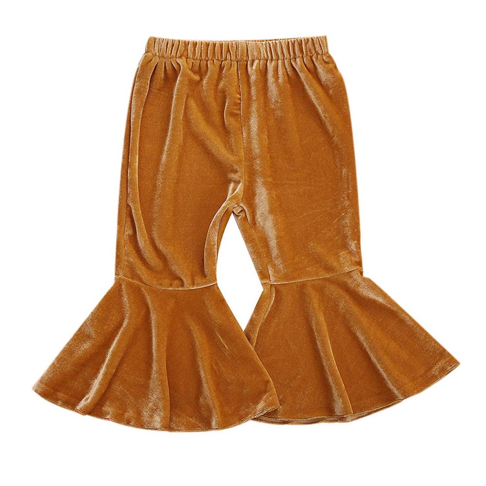 Qiylii Kids Baby Girl Velvet Bell-Bottoms Pants Fall Ruffle Flare Pant Trousers Leggings Toddler Clothes (Yellow, 3-4T)