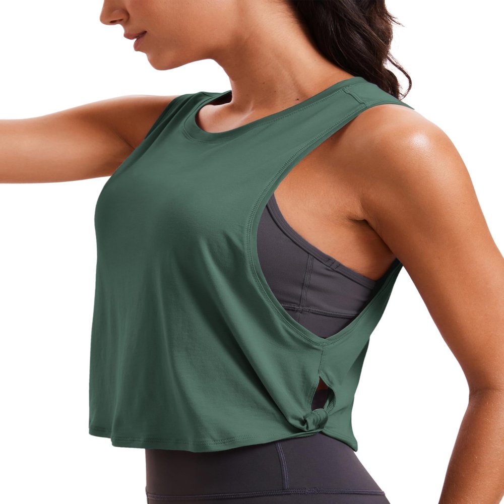 CRZ YOGA Pima Cotton Large Armhole Tank Tops for Women - Workout Sport Athletic Yoga Running Gym Loose Crop Sleeveless Shirts Deep Armhole-Graphite Green X-Large