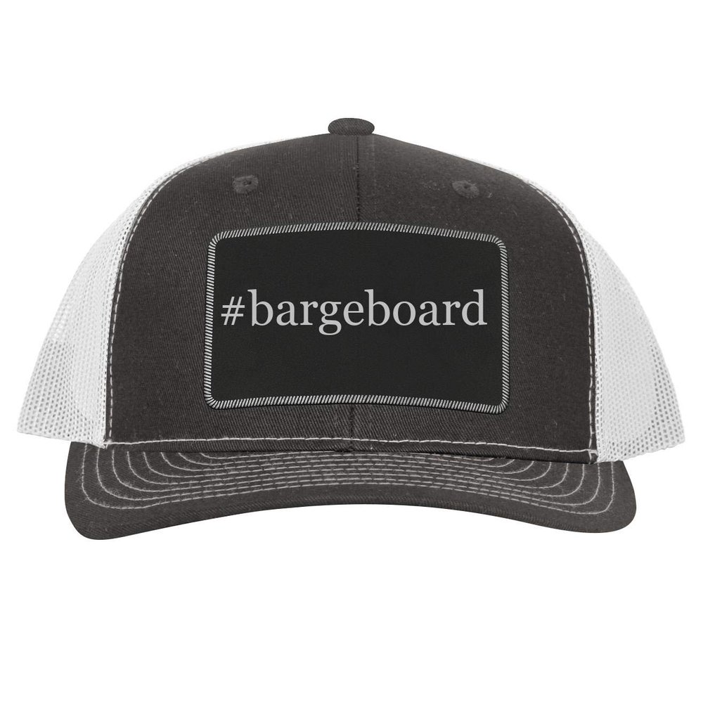 #Bargeboard - Leather Hashtag Black Patch Engraved Trucker Hat, Grey-White, One Size