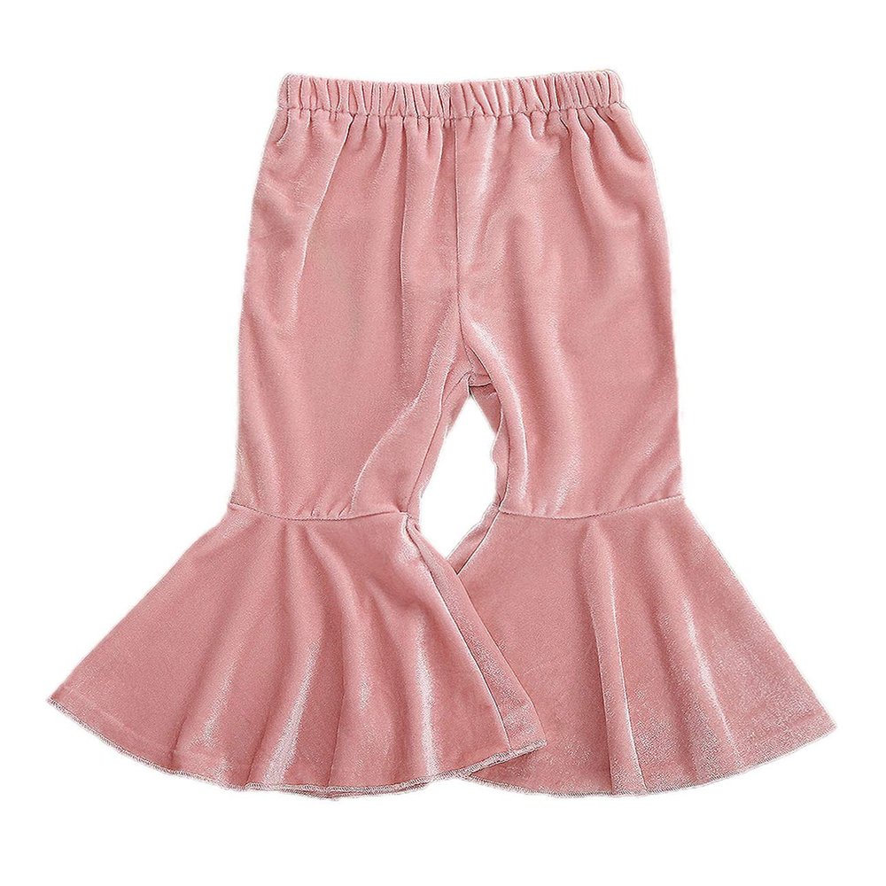 Qiylii Kids Baby Girl Velvet Bell-Bottoms Pants Fall Ruffle Flare Pant Trousers Leggings Toddler Clothes (Pink, 18-24 Months)