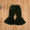 Qiylii Kids Baby Girl Velvet Bell-Bottoms Pants Fall Ruffle Flare Pant Trousers Leggings Toddler Clothes (Army Green, 18-24 Months) view 2