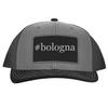 #Bologna - Leather Hashtag Black Patch Engraved Trucker Hat, Grey-Steel, One Size view 1