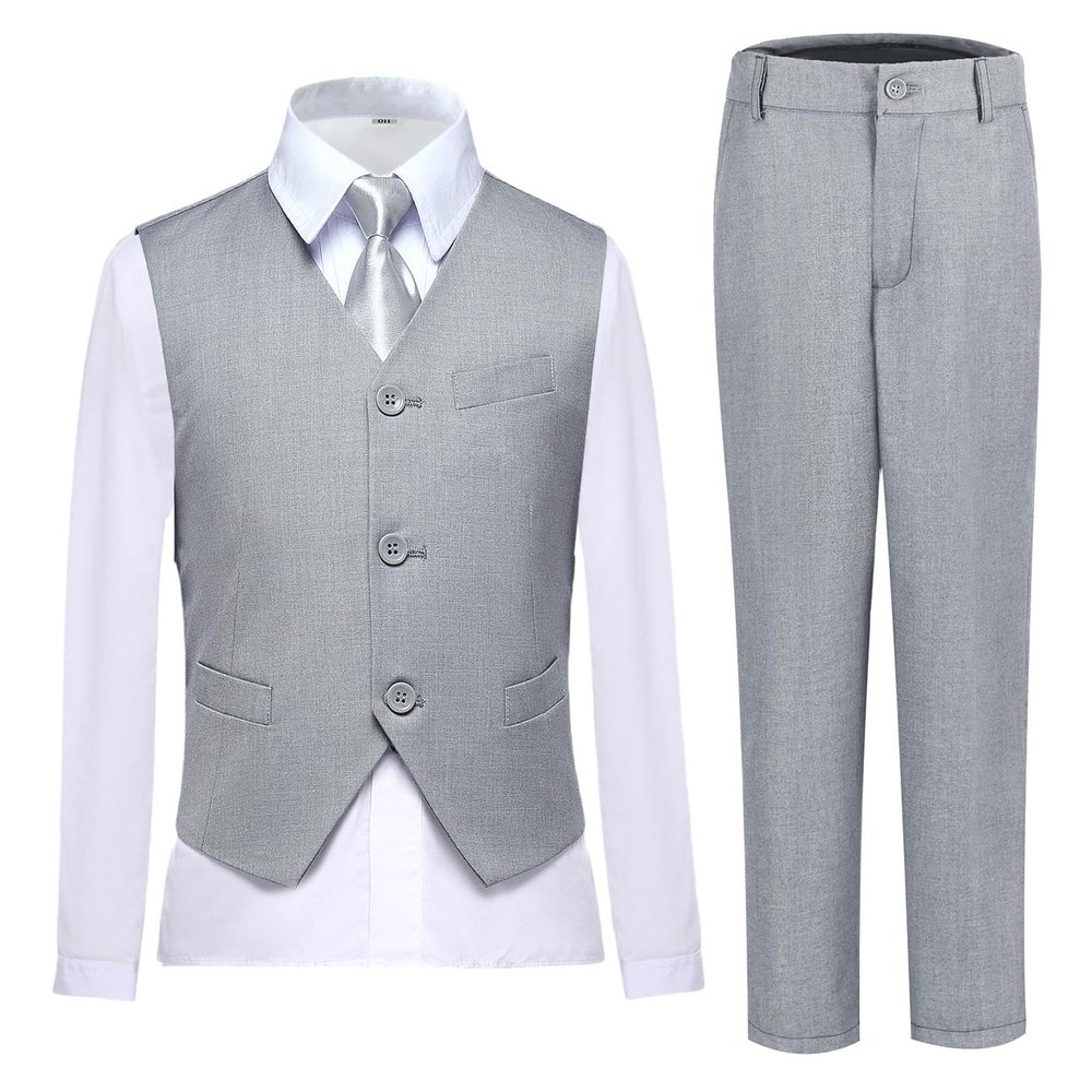 Lycody Toddler Suit for Boys Tuxedo Suit for Wedding Gray Kids Vest and Pants Sets Dress Outfit Size 4