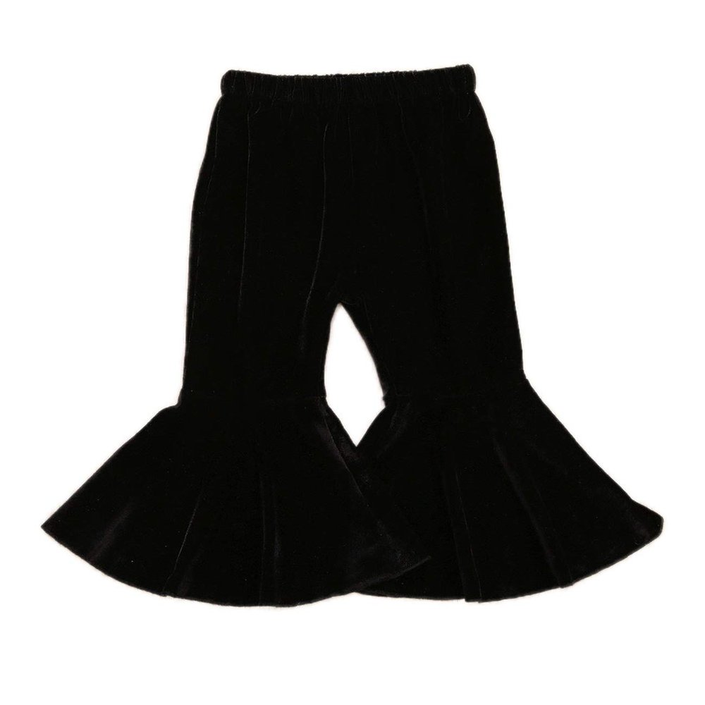Qiylii Kids Baby Girl Velvet Bell-Bottoms Pants Fall Ruffle Flare Pant Trousers Leggings Toddler Clothes (Black, 6-12 Months)
