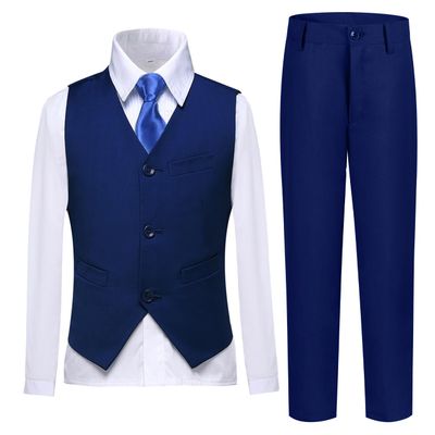 Boys Suit Kids Tuxedo Suits for Toddler Boy Ring Bearer Outfit Blue Formal Dresswear Vest Set Size 2