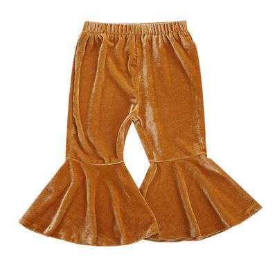 Qiylii Kids Baby Girl Velvet Bell-Bottoms Pants Fall Ruffle Flare Pant Trousers Leggings Toddler Clothes (Yellow, 4-5T)