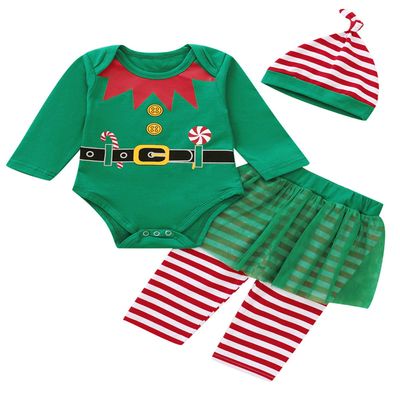 Aslaylme Baby Girl Christmas Outfit Xmas Clothes Elf Bodysuit (Green01,6-12 Months)