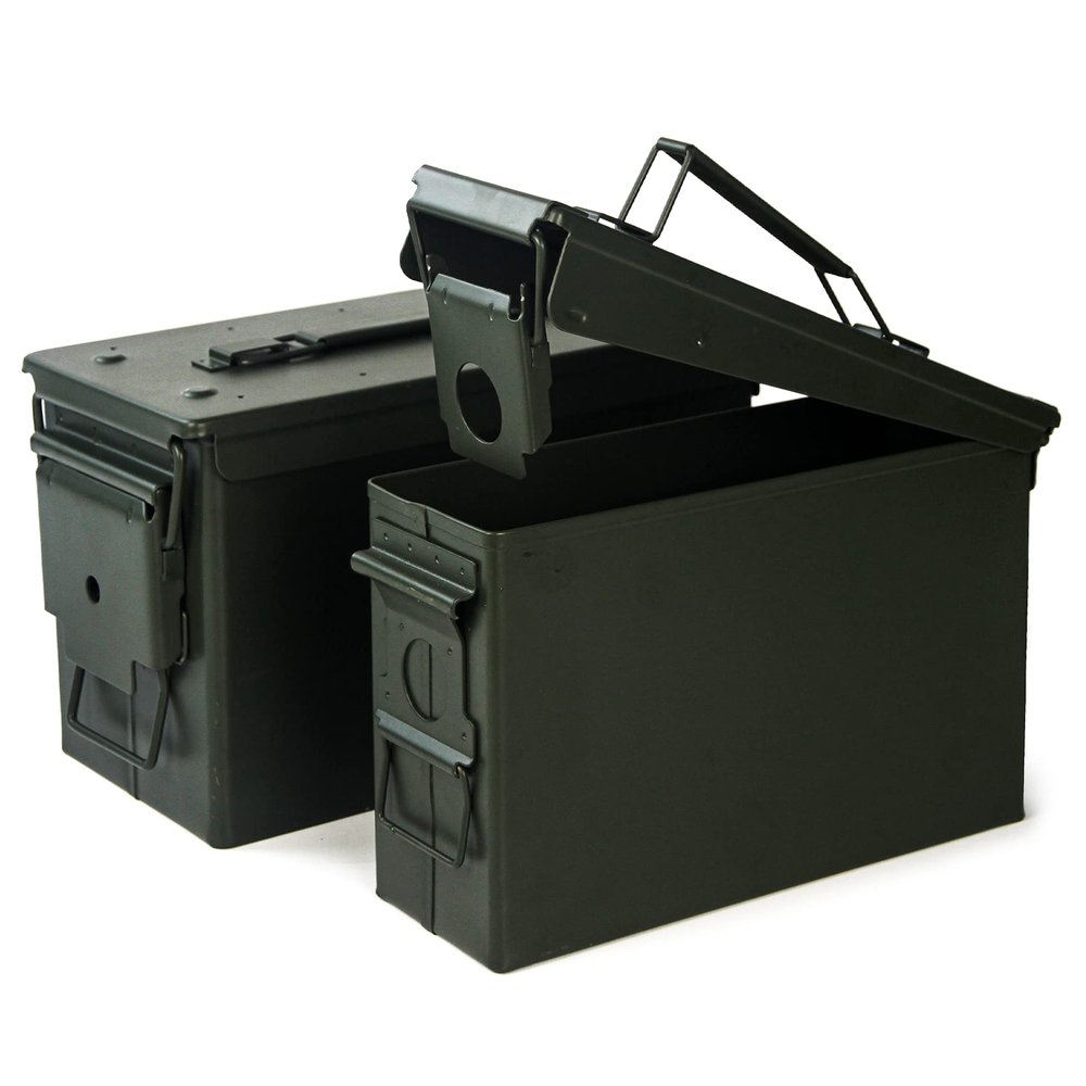 GUGULUZA Metal Ammo Can .30 and .50 Cal 2-Pack, Lockable Bullet Storage Case, Waterproof & Airtight Containers Box with Flip Top for Long-Term Storage Shotgun, Rifles, Pistols Ammunition (A-Green)