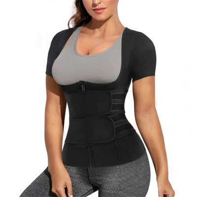 Eleady Women Waist Trainer Corset Trimmer Belt Neoprene Sauna Sweat Suit Zipper Body Shaper with Adjustable Workout Tank Tops (Black, Medium)