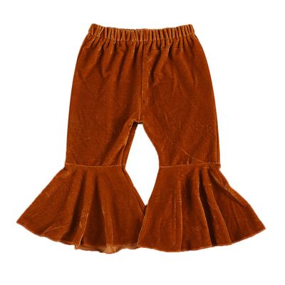 Qiylii Kids Baby Girl Velvet Bell-Bottoms Pants Fall Ruffle Flare Pant Trousers Leggings Toddler Clothes (Orange, 2-3T)