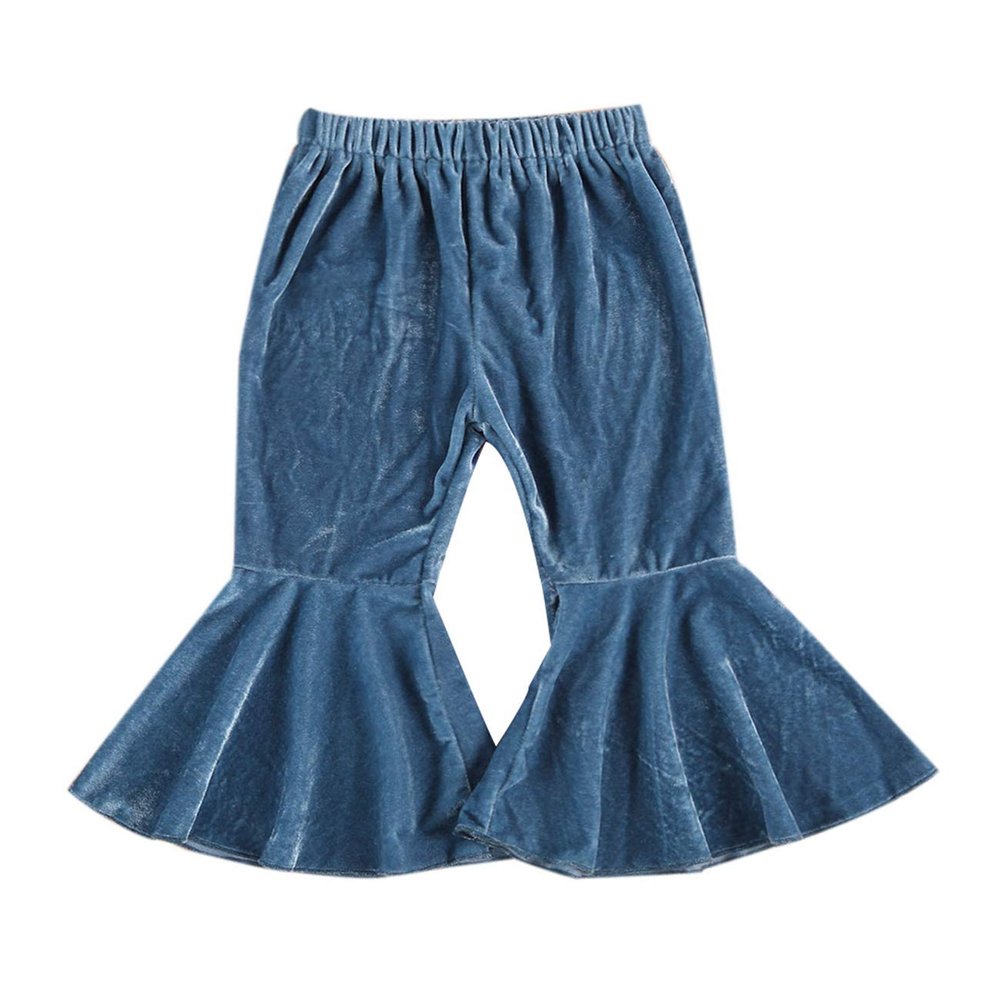 Qiylii Kids Baby Girl Velvet Bell-Bottoms Pants Fall Ruffle Flare Pant Trousers Leggings Toddler Clothes (Blue, 2-3T)
