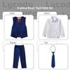 Boys Suit Kids Tuxedo Suits for Toddler Boy Ring Bearer Outfit Blue Formal Dresswear Vest Set Size 4 view 2