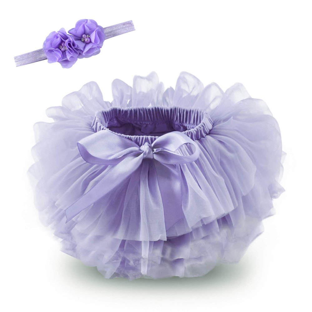 Baby Girls Tutu Bloomers Diaper Cover Cotton Tulle Bloomers and Headband Set Purple 3-6 Month