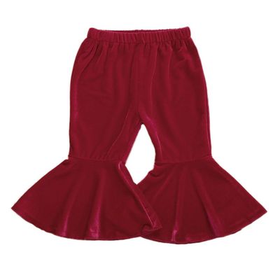 Qiylii Kids Baby Girl Velvet Bell-Bottoms Pants Fall Ruffle Flare Pant Trousers Leggings Toddler Clothes (Wine Red, 4-5T)