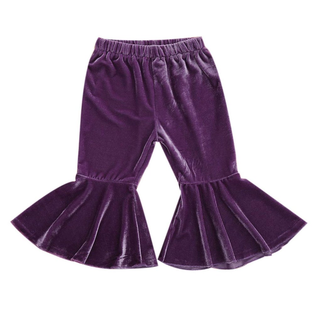 Kids Baby Girl Velvet Bell-Bottoms Pants Fall Ruffle Flare Pant Trousers Leggings Toddler Clothes (Purple, 6-12 Months)