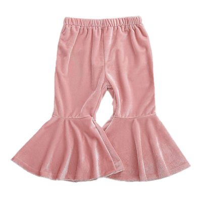 Qiylii Kids Baby Girl Velvet Bell-Bottoms Pants Fall Ruffle Flare Pant Trousers Leggings Toddler Clothes (Pink, 4-5T)