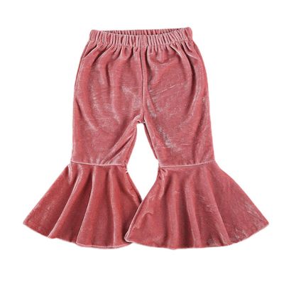 Qiylii Kids Baby Girl Velvet Bell-Bottoms Pants Fall Ruffle Flare Pant Trousers Leggings Toddler Clothes (Rose Pink, 4-5T)