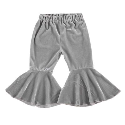 Qiylii Kids Baby Girl Velvet Bell-Bottoms Pants Fall Ruffle Flare Pant Trousers Leggings Toddler Clothes (Gray, 18-24 Months)