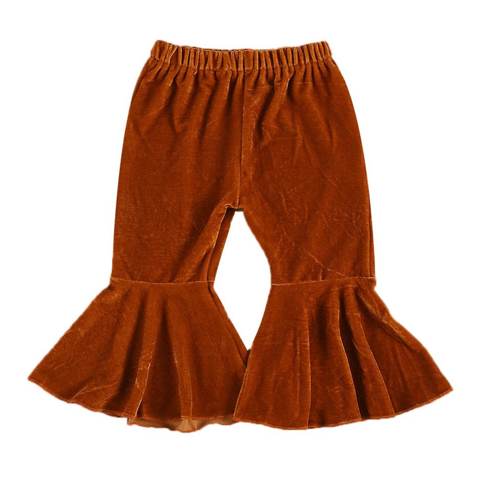 Qiylii Kids Baby Girl Velvet Bell-Bottoms Pants Fall Ruffle Flare Pant Trousers Leggings Toddler Clothes (Orange, 4-5T)