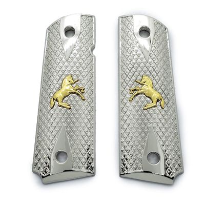 Custom Colt 1911 Grips Full Size Nickel with Gold Rampant Grips 45/38 Super Commander