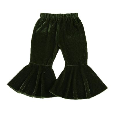 Qiylii Kids Baby Girl Velvet Bell-Bottoms Pants Fall Ruffle Flare Pant Trousers Leggings Toddler Clothes (Army Green, 2-3T)