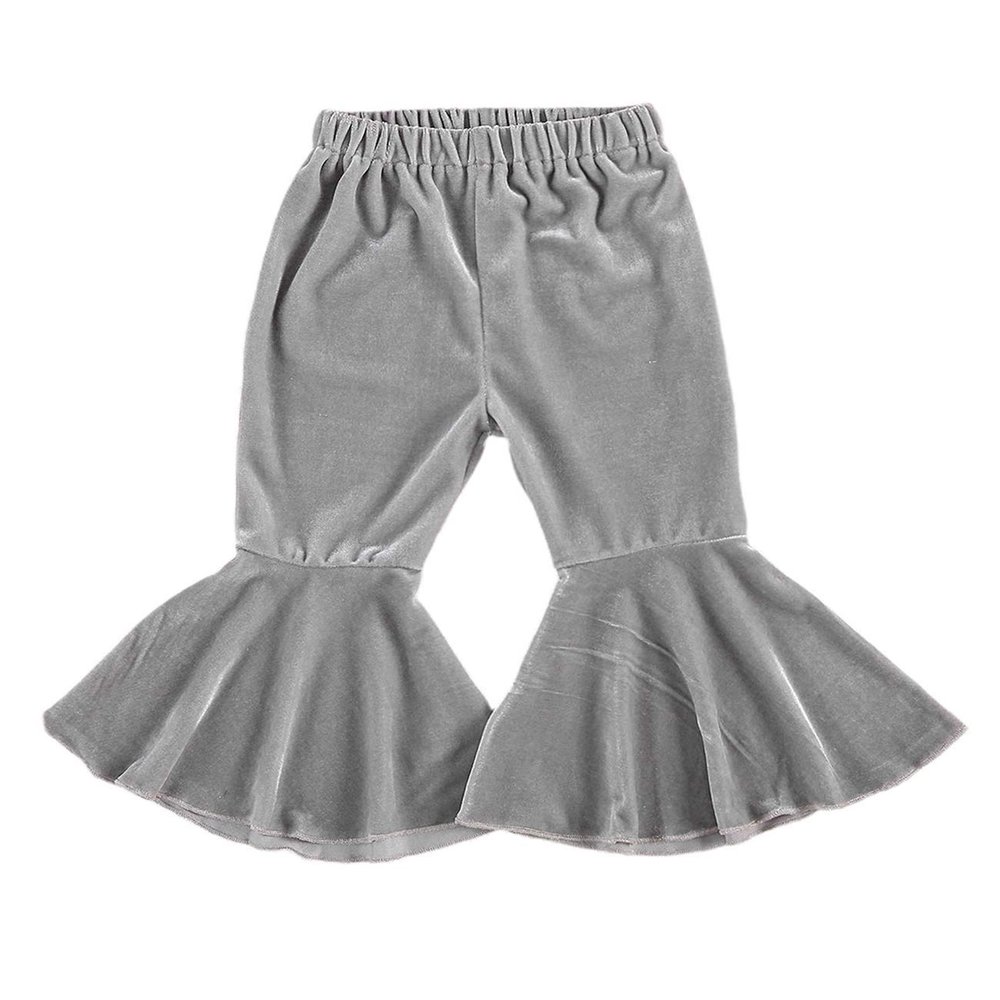 Qiylii Kids Baby Girl Velvet Bell-Bottoms Pants Fall Ruffle Flare Pant Trousers Leggings Toddler Clothes (Gray, 6-12 Months)