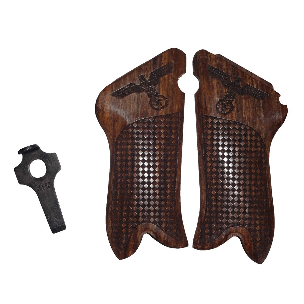 Warreplica WW2 German Luger P08 Wood Hand Grips (Adler) w/Stripping Take Tool Marked Reproduction