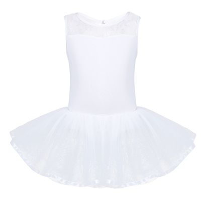 QinCiao Child Girls Sleeveless Cotton Tulle Ballet Dress School Leotard Tutu Skirt Ballerina Dance wear Outfit Costume Ivory 10-12
