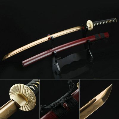 Zhmyyxgs Sword Handmade Gold Blade Sunflower Tsuba Katana Samurai Swords with Red Scabbard