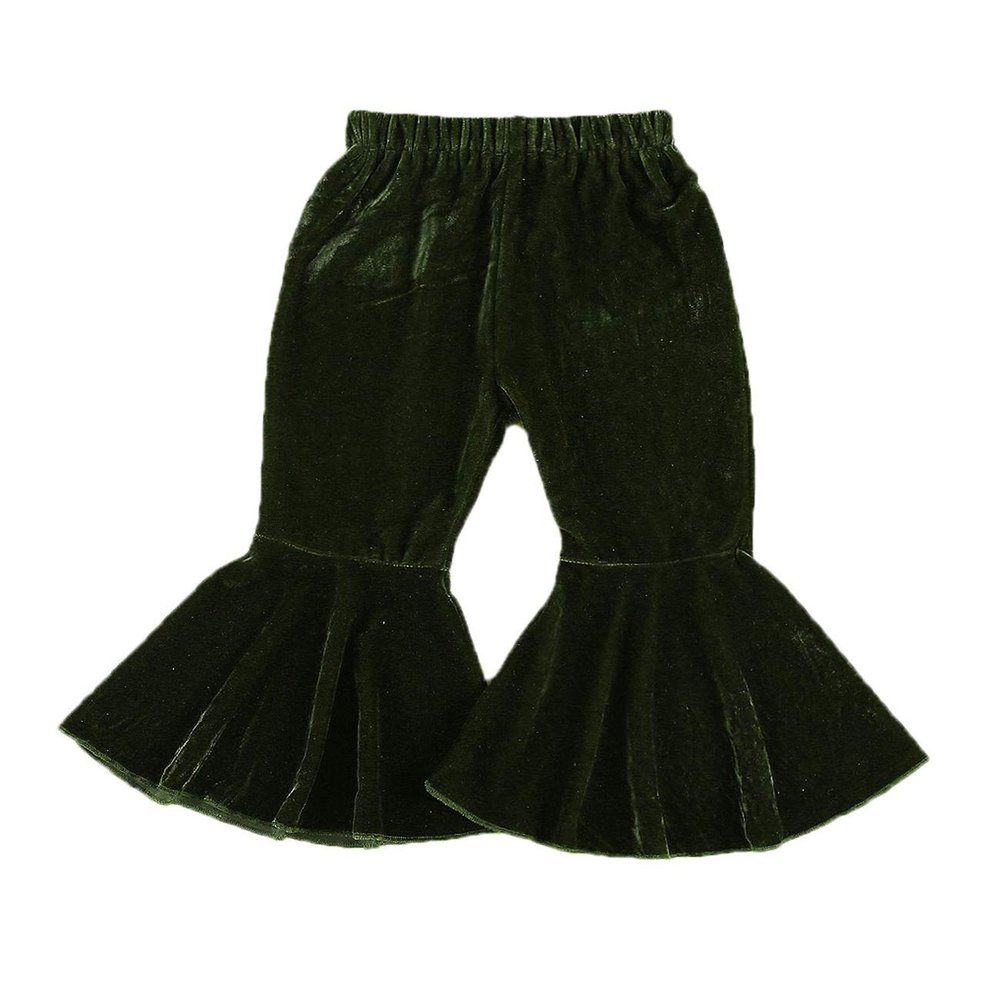 Qiylii Kids Baby Girl Velvet Bell-Bottoms Pants Fall Ruffle Flare Pant Trousers Leggings Toddler Clothes (Army Green, 4-5T)