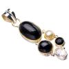 StarGems Natural Cat Eye,Zircon And River Pearl Handmade 925 Sterling Silver Pendant 1.75" D6205 view 1