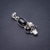 StarGems Natural Cat Eye,Zircon And River Pearl Handmade 925 Sterling Silver Pendant 1.75" D6205 view 2
