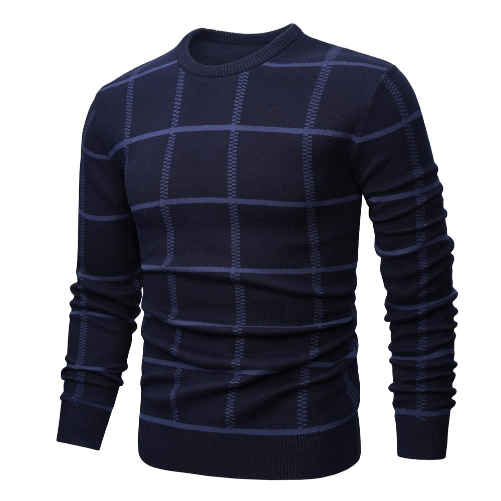 MAGNIVIT Men's Basic Designed Knitted Sweaters Cotton Soft Crewneck Fall Winter Sweaters Navy Blue