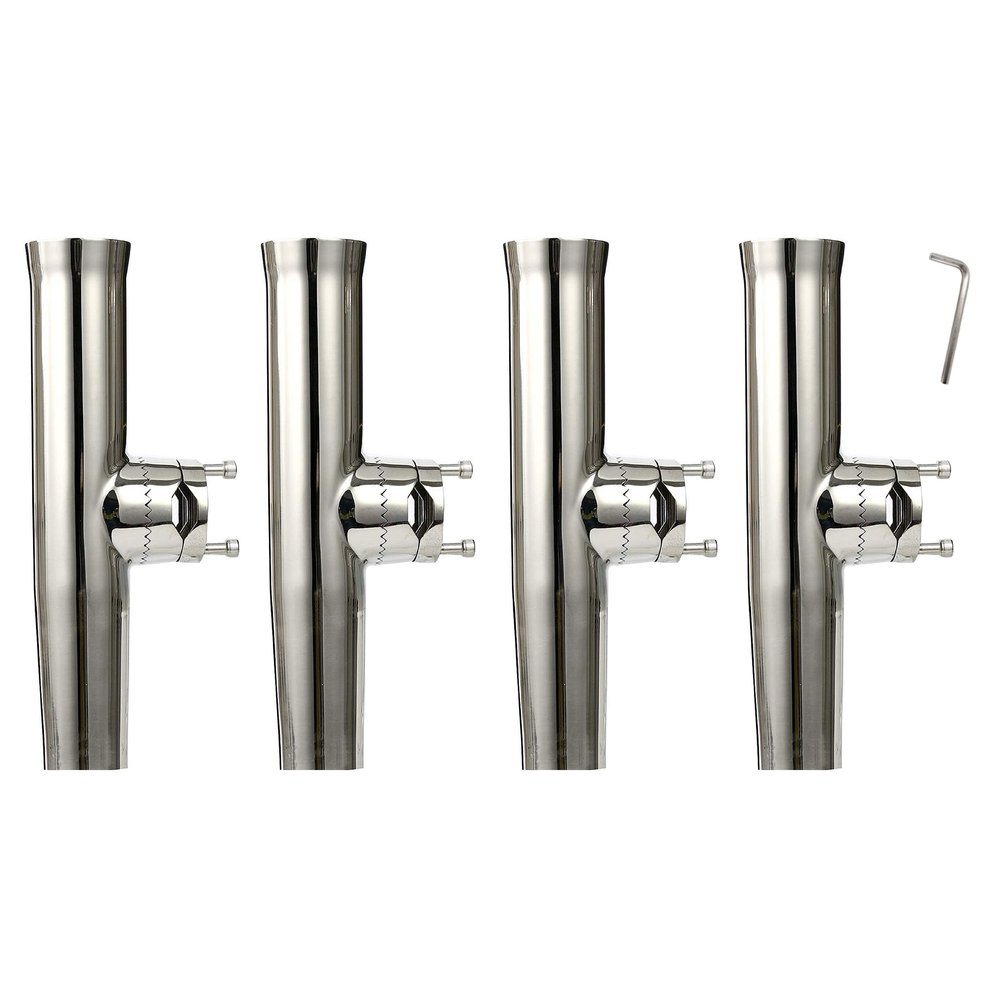 YaeMarine 4Pcs Boat Fishing Rod Holder Stainless Tournament Style Clamp on Fishing Rod Holder Rail Mount for Rails 7/8" to 1" or 1" to 1-1/4" (4Pcs Stainless Rod Holders for Rails 7/8" to 1")