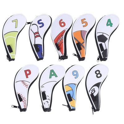 9-Piece Golf Iron Head Covers Set with Digital Numbers, PU Leather Protective Sleeves, Zipper Design, Sport Pattern for Club Protection