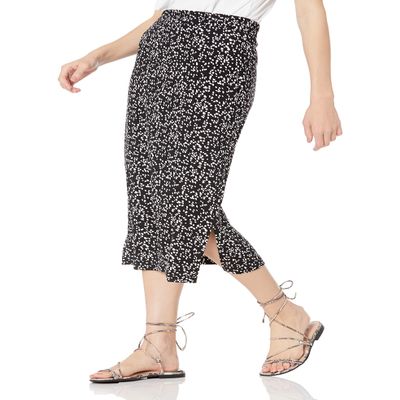 Amazon Essentials Women's Pull-On Knit Midi Skirt (Available in Plus Size), Black White Abstract Animal, X-Small