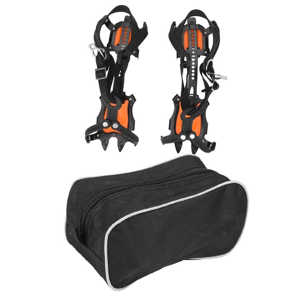 10-Tooth Snow Crampons, Adjustable Ice Cleats with Manganese Steel Spikes, Portable Winter Traction Grips for Hiking Boots with Storage Bag