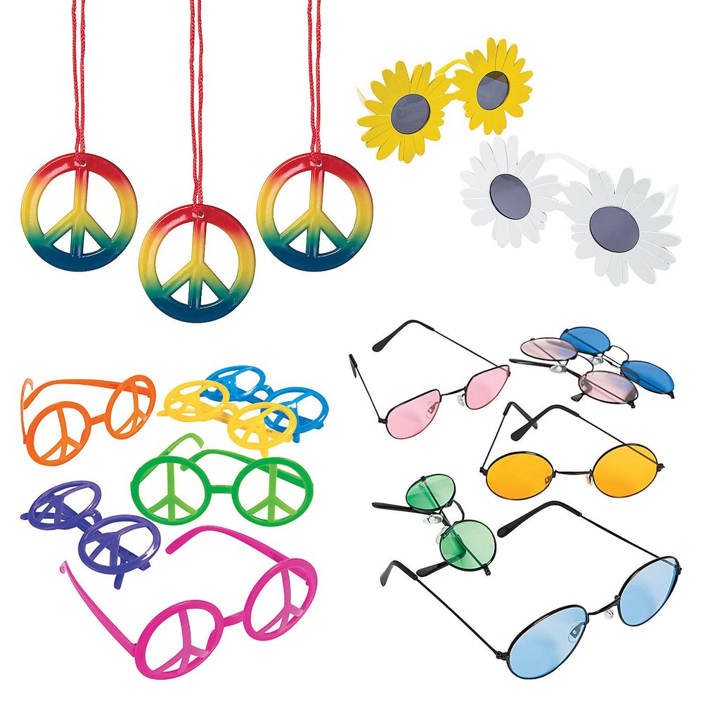 Fun Express Groovy 70s Hippie Sunglasses & Necklaces Kit Fun Accessory Set for Retro Parties, Festivals & Costume Events  for All Ages  78-Pieces