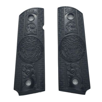 Custom Colt 1911 Grips Full Size Anodized Black Medusa Grips 45/38 Super Commander