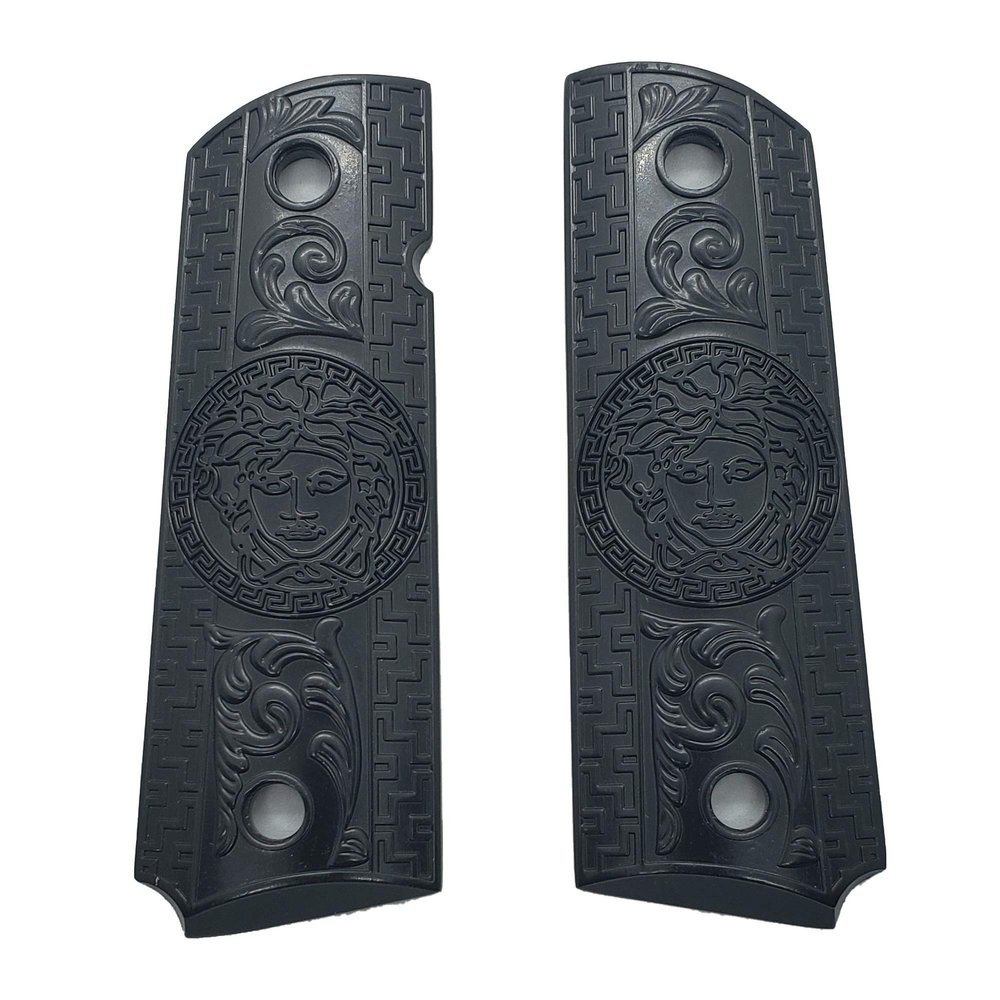 Custom Colt 1911 Grips Full Size Anodized Black Medusa Grips 45/38 Super Commander