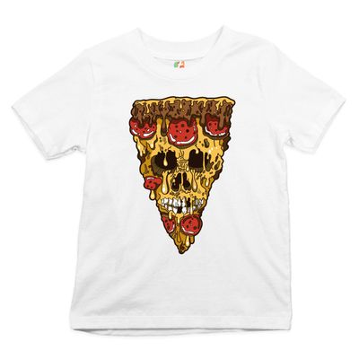 Tee Hunt Melting Pizza Zombie Face Youth T-Shirt Horror Halloween Scary Undead Kids White Small