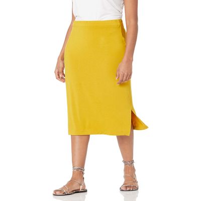 Amazon Essentials Women's Pull-On Knit Midi Skirt (Available in Plus Size), Dark Yellow, Medium