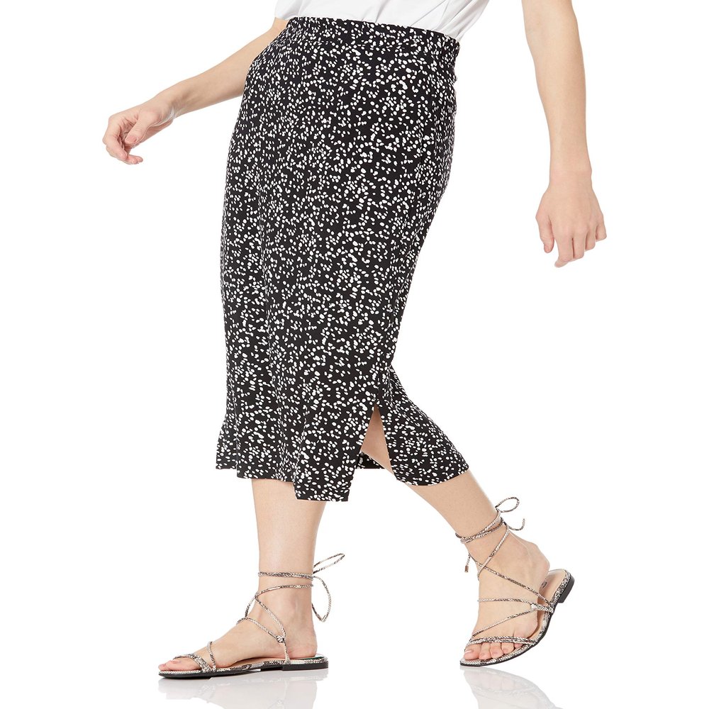 Amazon Essentials Women's Pull-On Knit Midi Skirt (Available in Plus Size), Black White Abstract Animal, Medium